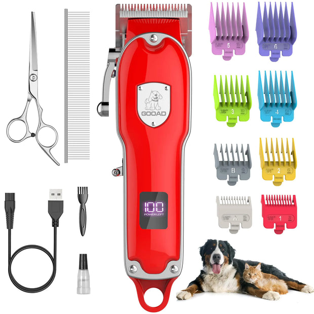 Gooad Dog Hair Clippers for Grooming Cordless Pet Clippers for Dogs Thick Hair with Metal Blades Electric Rechargeable Dog Trimmer for Grooming Low Noise Pet Grooming Kit